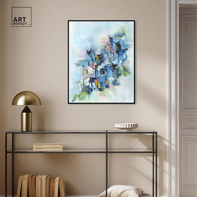 Art Remedy Poesy Canvas Modern Blue Abstract Wall Art, Black Frame, 24" x 30"