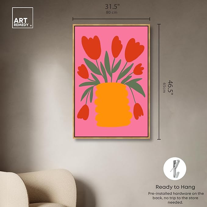 Art Remedy Bright Romantic Tulips Canvas Boho Colorful Wall Art, Gold Frame, 30" x 45"