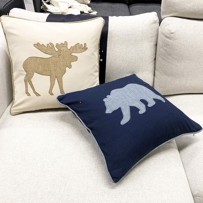 Navy Cotton Pillow Case Decorative Bear Pillow Cover for Sofa Cushions Covers 18x18 Inches (Navy) …