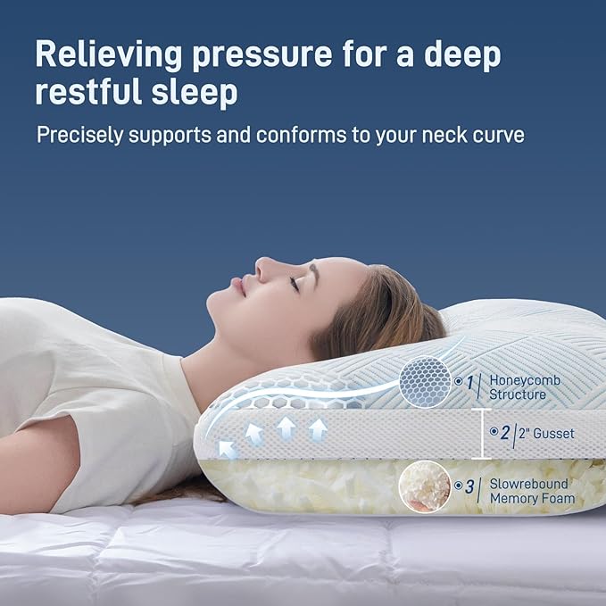 Cotelovo Shredded Memory Foam Cooling Soft Bamboo Viscose Pillow Adjustable Hypoallergenic Hotel Quality Pillow for Side, Back or Stomach Sleeper, Oeko-TEX Certified King Size