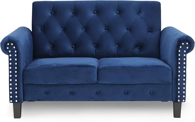 Furinno Bastia Vintage Modern Chesterfield Button Tufted Loveseat/Sofa Couch for Living Room, Navy Velvet