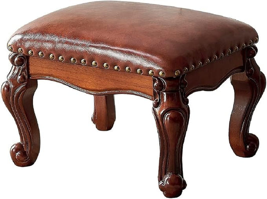 LKZ Foot Stool Microfiber Leather Ottoman Wooden Shoe Stool Small Sofa Stool Footrest Stool for Living Room Bedroom (Red-Brown)