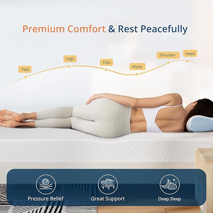 MLILY EGOHOME 10 Inch Queen Green Tea Gel Infused Memory Foam Mattress for Cool Night & Pressure Relief, Medium Firm, Fiberglass-Free, CertiPUR-US, Mattress in a Box, White