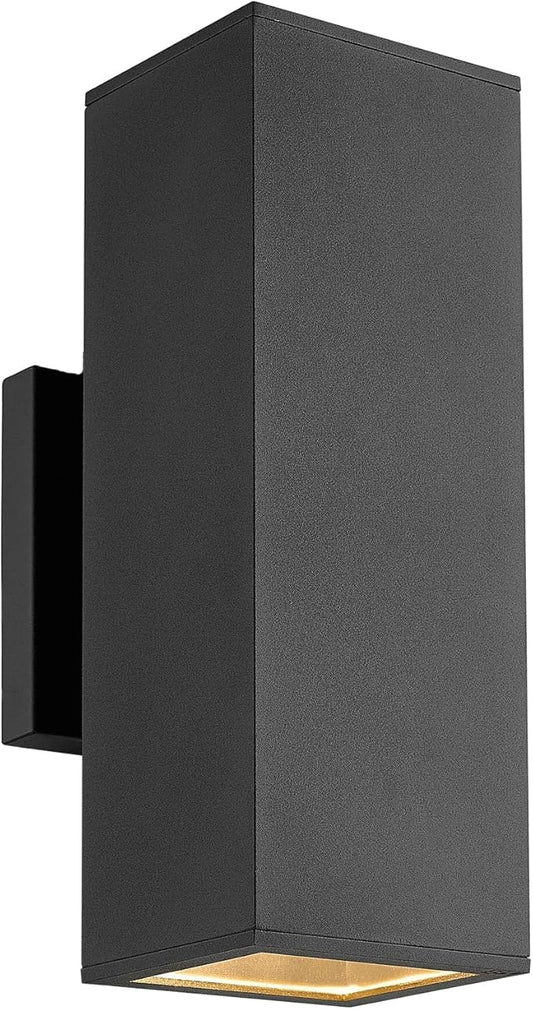 harriet Porch Lights Outdoor Modern - IP64 Waterproof Aluminum and Tempered Glass Cover, 13" Rectangular Up/Down Wall Sconce for Porch, Garage & Patio, Exterior Lighting, Black