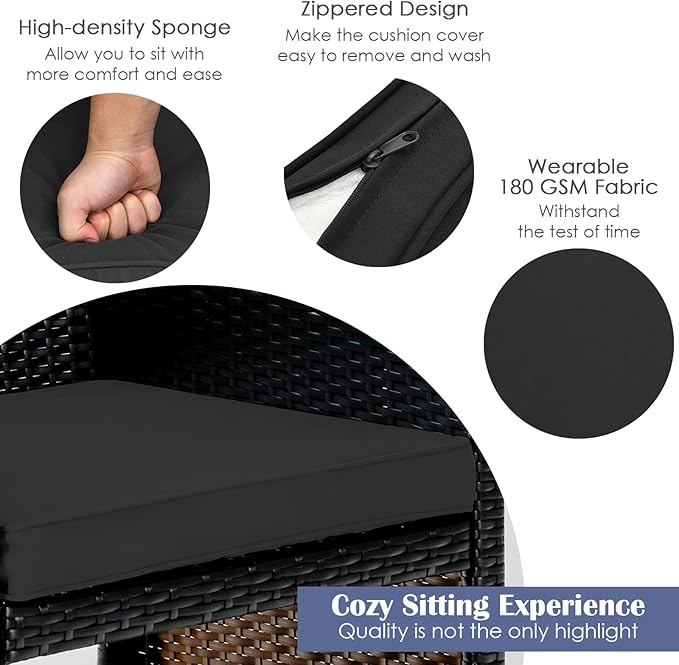 Tangkula 4 Pieces Rattan Furniture Set, Outdoor Conversation Set w/Chair & Loveseat & Tempered Glass Coffee Table, Suitable for Garden, Backyard, Poolside, Patio Furniture Set for 4 (2, Black)