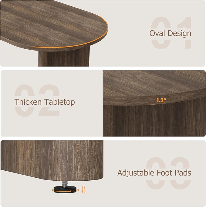 GarveeHome Oval Dining Table for 6-8 People, Long Large Kitchen Table with Thick Sturdy Wooden Base, Farmhouse Dining Room Table for for Kitchen, Living Room, Office (63" Long,Brown)