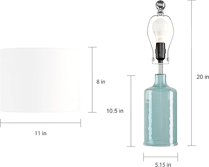 Table Lamp - Clear Glass Lamp with Open Base, LED Bulb, and Shade - Decorative Lighting for Coastal, Nautical, or Cottage Decor by Lavish Home (Blue)