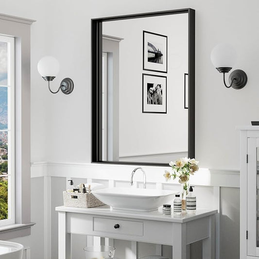 36"x 24" Black Bathroom Mirrors for Over Sink, Wall Vanity Mirror, Framed Rectangle Mirrors for Wall, Living Room Entryway, Anti-Rust, Tempered Glass Hangs Horizontally or Vertically