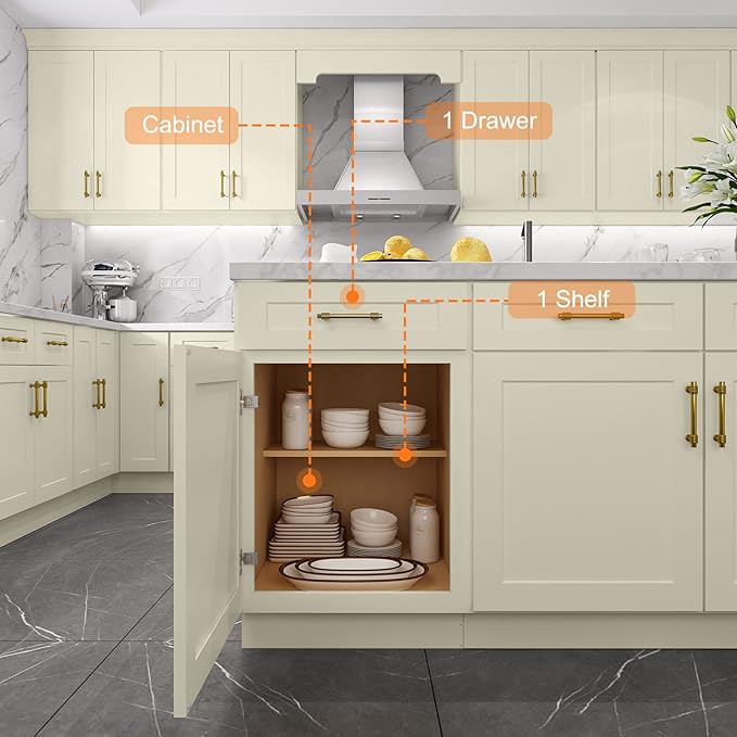 LOVMOR Kitchen Base Cabinets, Sideboard Storage Cabinet, Entryway Cabinet with 1-Drawer & Adjustable Shelf, 21" W X 24" D X 34-1/2"H