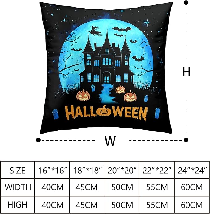 Halloween Pillow Covers 24x24 Set of 2 Witch Castle Throw Pillow Covers Horror Full Moon Night Pillow Case Bat Ghost Pumpkin Cushion Case for Holiday Party Home Decor Couch Sofa