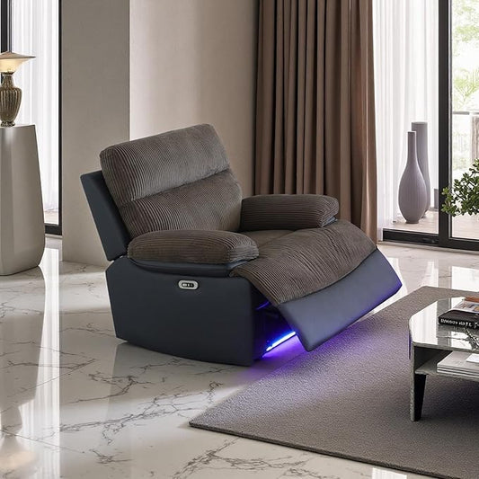A Ainehome Power Recliner Chair with LED Light, Power Reclining Living Room Set, Corduroy Reclining Chair Sectional Couches with USB Port for RV/Living Room/Office