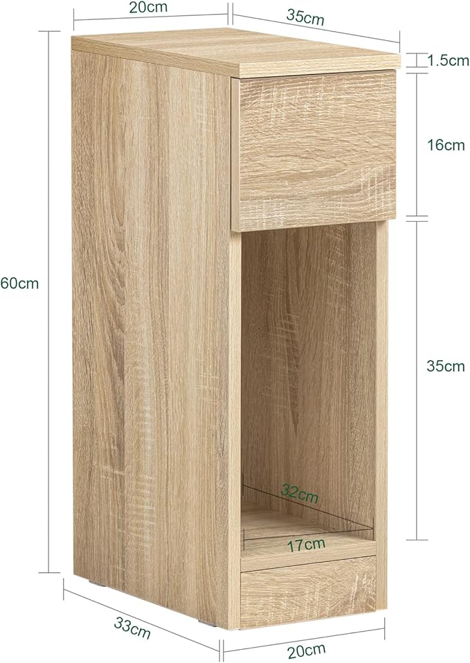SoBuy Nightstand Narrow Night Stand Modern Design Bedside Furniture Slim End Table Storage Cabinet with Sliding Drawer and Open Compartment, Natural FBT111-NX2