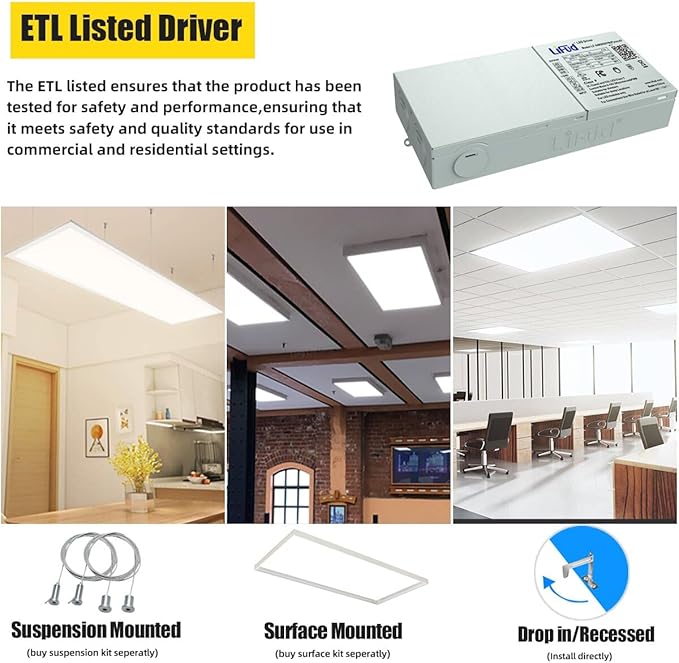 2x4 LED Flat Panel Light,12 Pack,7800LM LED Ceiling Light Fixture,0-10V Dimmable,5000K Daylight White Recessed Edge-Lit Troffer Fixture,ETL Certificated,110-277V AC