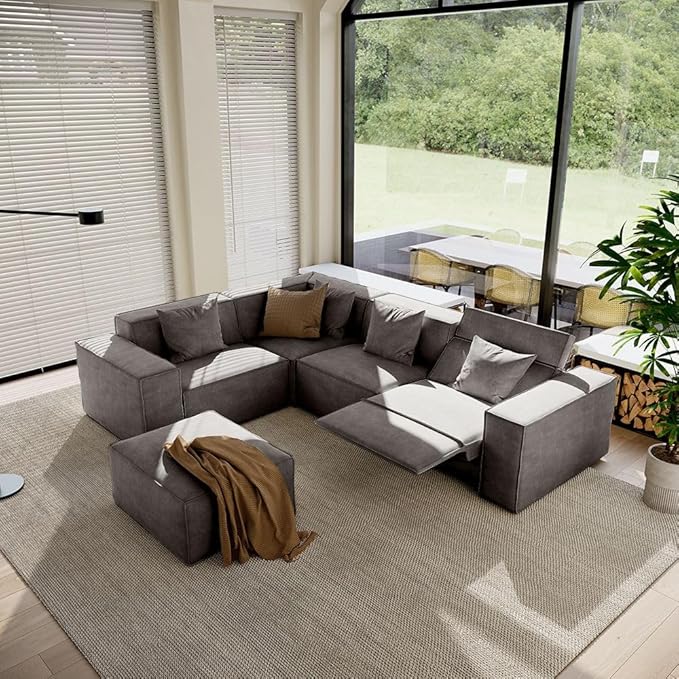110" Power Sofa L-Shaped Couch,Modular Sectional Couches for Living Room,Modern Large Sofa with Recliners,Comfy Velvet Cloud Couch with Deep Seat,Pet Friendly for Home Office(Dark Grey)