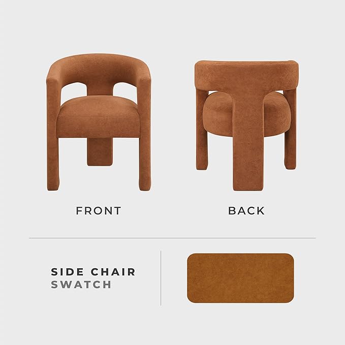 Lexicon Modern Boucle Upholstered Dining Chairs Set of 2, Curved Backrest Accent Chair with Plywood Frame and Plush Seat, for Dining Room, Home Office, No Assembly Required, Orange