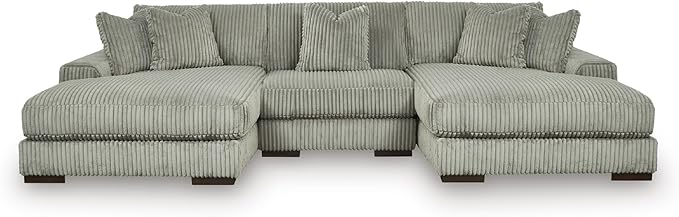 Signature Design by Ashley Lindyn Casual Anti Sag 3-Piece Sectional with Double Chaise, Reversible Cushions and 5 Accent Pillows, Gray