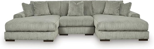 Signature Design by Ashley Lindyn Casual Anti Sag 3-Piece Sectional with Double Chaise, Reversible Cushions and 5 Accent Pillows, Gray
