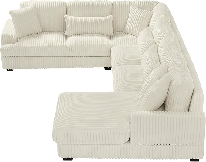 ERYE 129-Inch U-Shaped Sectional Sofa Couch W/Right Facing Chaise Lounge,Oversized Corduroy Upholstered Corner Modular Sofa Couch with 7 Toss Pillows for Living Room Sets