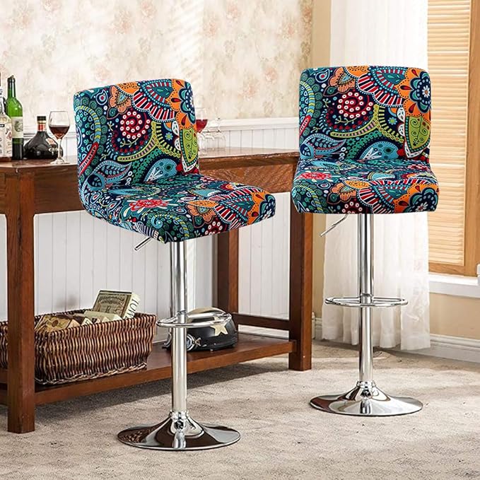 Levoberg Bar Stools Cover Set of 2 Printed Armless Swivel Barstools Slipcovers with Backs Stretch Square Counter Height Bar Stools Covers Mid Low Back Chair Cover for Kitchen Dining Room