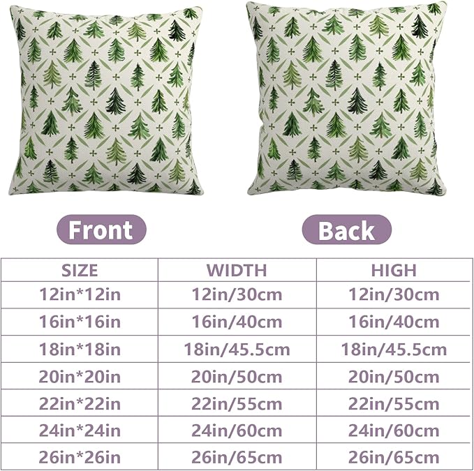 Christmas Tree Pillow Covers 20x20 Set of 2 Sage Green Xmas Farmhouse Print Outdoor Decorative Pillow Cases Winter Holiday Decorations Throw Cushion Case for Couch Sofa Bed