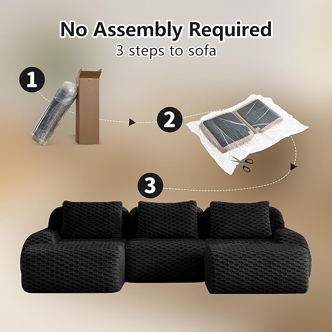 KEIKI 81.9" Loveseat Boneless Couches for Small Living Room, Compact Modular Sectional Velvet Sofa, Deep Seating Soft Upholstered Couch for Apartment Furniture, Modern Decor, Comfy Sofa Indoor, Black