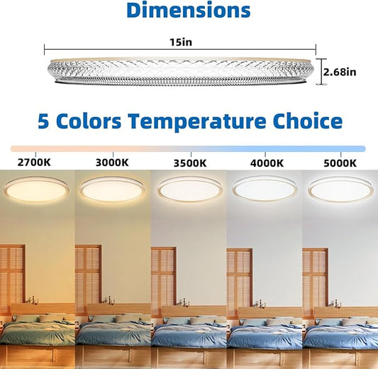 Led Ceiling Light Flush Mount,Bedroom Lights for Ceiling,led Kitchen Ceiling Light,Dimmable 35W 4000LM,5CCT Selectable Color Temperature,15 in for Living Room,Office,Hallway,Bedroom,Kitchen