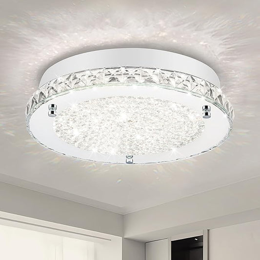 Crystal Ceiling Light Fixture 13 Inch Flush Mount Ceiling Light LED 4000K Dimmable Modern Ceiling Lamp for Bedroom Bathroom Island