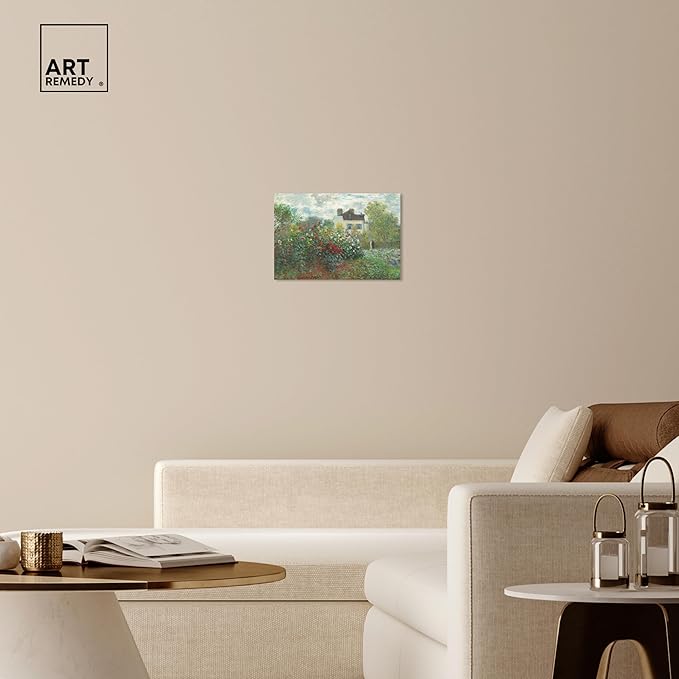 Art Remedy Monet-Garden With Dahlias Impressionism Classic Landscape Paintings Canvas Wall Art, Gallery Wrapped, 20"x30"
