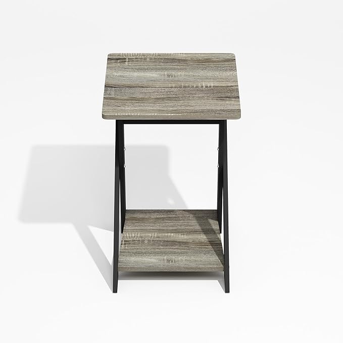 Furinno Modern Side Table, X-Legs End Table with Open Shelf, Criss-Crossed Night Stand, Bedside Table, Easy Assembly, for Living Room, Bedroom, Grey Oak