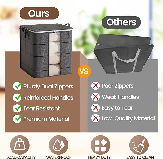 3 Pack 100 L Clothes Storage Bags, Collapsible Closet Organizers, Large Storage Bins with Reinforced Handles, Heavy-Duty Storage Totes for Clothes, Comforters, Blankets & Pillows (Black)