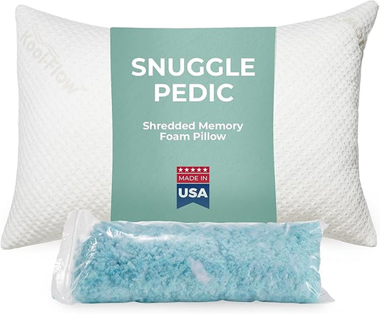 Snuggle-Pedic Adjustable Gel Cooling Pillow - Shredded Memory Foam Pillows for Side, Stomach & Back Sleepers - Keeps Shape - College Dorm Room Essentials for Girls and Guys - Standard