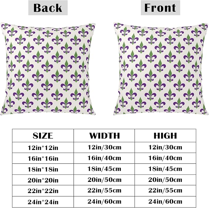 Mardi Gras Throw Pillow Covers 22x22 Set of 2 Purple Green Fleur De Lis Pillow Cases Outdoor Holiday Decorative Pillow Covers Home Sofa Couch Porch Decor