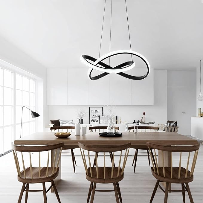 MAYNA Modern Chandelier with Remote Control, 3-Color Dimmable LED Pendant Light Fixtures, Height Adjustable Kitchen Island Lighting for Dining Room,Bedroom,Living Room, Black 19.7 inch