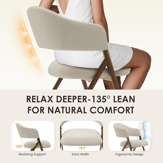 COLAMY Dining Chairs Set of 2, Modern Fabric Upholstered Dining Room Kitchen Side Chairs with Iron Legs, Open Back and Padded Seat, for Living Room/Restaurant/Cafe, Beige