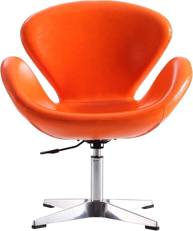 Manhattan Comfort Raspberry Adjustable Swivel Accent Chair with 360° Turn, Polished Chrome Base, Modern Retro Design, Versatile Seat Ideal for Any Room, Set of 1, Tangerine