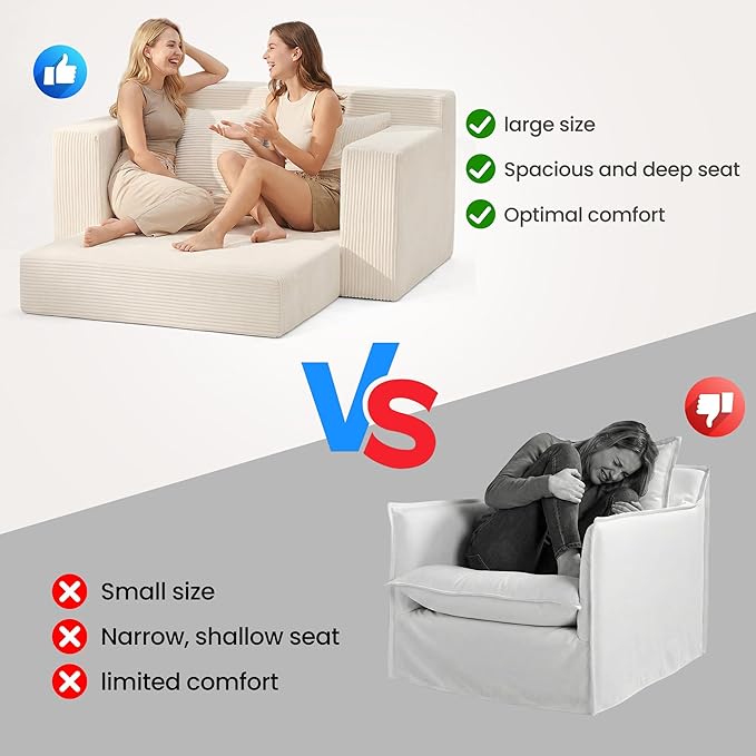 Convertible 5 in 1 Futon Sofa Bed Full Size, Corduroy Boneless Couch Sleeper Sofa with 4 Pillows, Foldable Pull Out Loveseat Floor Mattress for Living Room, Apartment, Small Space & Dorm