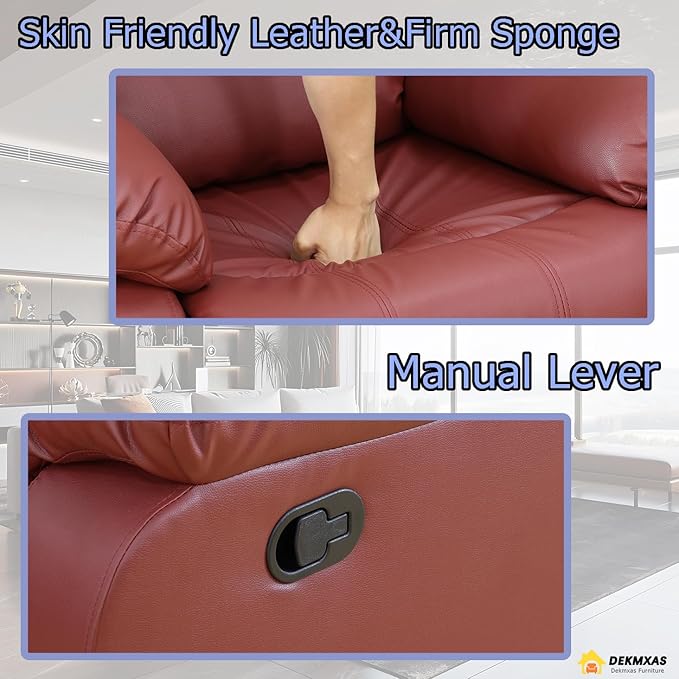 Vegan Leather Recliner Chair Modern Manual Recliner Home Theater Seating Living Room Furniture Wall Hugger Reclining Chair with Armrest/Lumbar Support for Home/Office/Rv Car (Red, Chair)