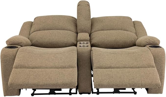 RecPro Charles Powered Double RV Wall Hugger Recliner Sofa | RV Loveseat | RV Furniture | Cloth (Oatmeal, 64")