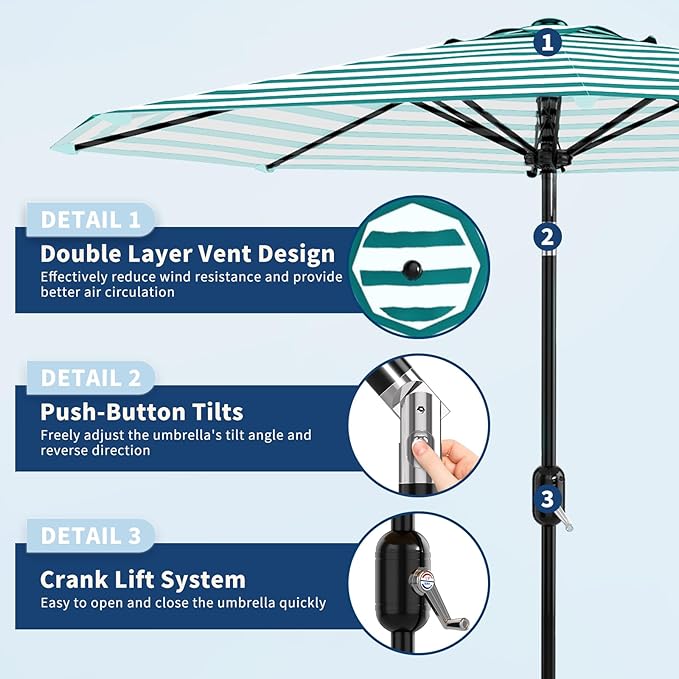 Garvee 10FT Patio Umbrella - Outdoor Table Umbrella with Crank Lift & Push Button Tilt - Market Umbrella 8 Sturdy Ribs UV Protection for Pool, Deck, Yard, Garden
