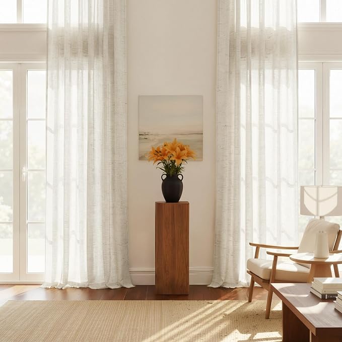 NICETOWN Semi Sheer Linen Burlap Curtains for Living Room, Grommet Light Filtering Airy & Elegant Window Treatments Natural Linen Blend Home Decor for Bedroom, W52 x L96, 2 Panels