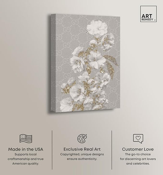 Art Remedy Floral in Classic Fashion Canvas Delicate Farmhouse Wall Art, Gallery Wrapped, 24" x 36"