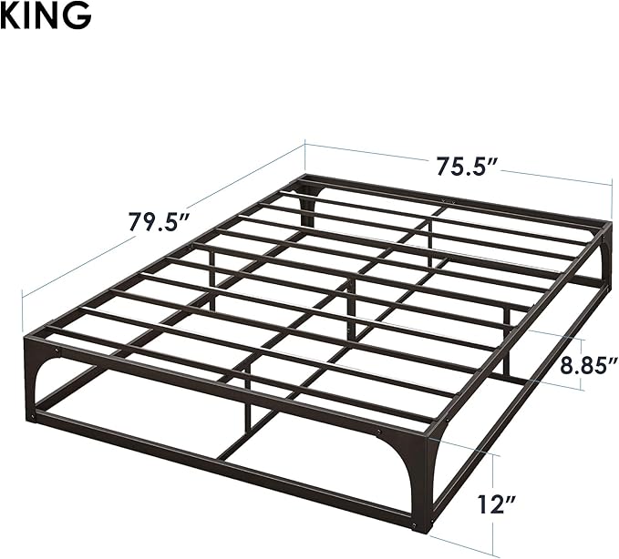 Mellow 12" Metal Platform Bed Frame w/Heavy Duty Steel Slat Foundation, Black