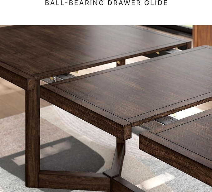 Signature Design by Ashley Kendamor Rectangular Dining Room Extension Table with Table Glide System, Seats up to 8, Wood, 108" Wide with Leaf, Dark Brown