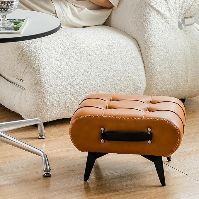 Small Footstool Ottoman - Stylish and Functional Faux Leather Footrest for Extra Seating in Living Room, Entryway, or Office