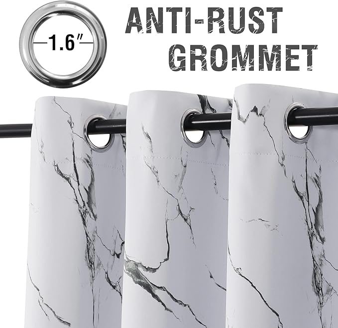 H.VERSAILTEX 100% Blackout Curtains 96 inch Length 2 Panels Set Marble Designs Printed Drapes Thermal Curtains for Bedroom with Black Liner Sound Proof Curtains, Grey
