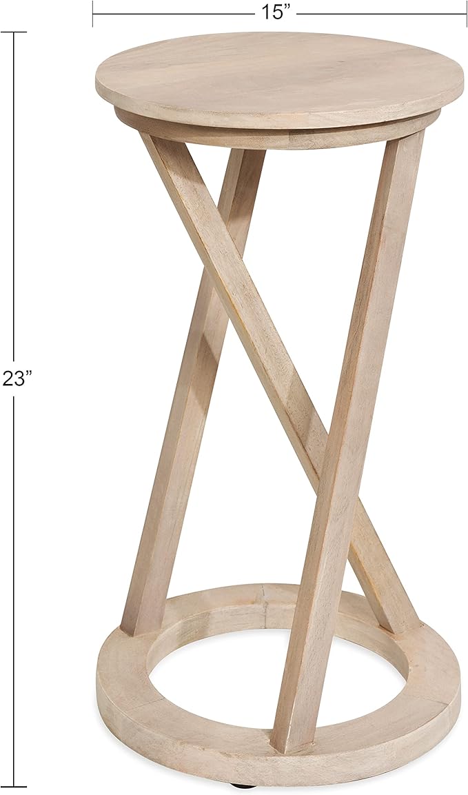 Kate and Laurel Aja Modern Round Side Table; 15 x 15 x 23; White; Decorative Modern Geometric Wood Bedroom Nightstand Table with Circular Tabletop and Unique Slanted Legs