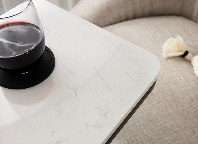 Kate and Laurel Credele Modern Marble C-Table End Table; 12 x 19 x 27; Black and White; Chic Contemporary TV Tray Table with Metal Legs and Cultured Marble Tabletop
