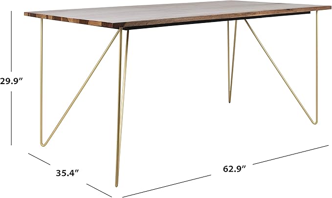 Safavieh Couture Home Captain Modern Walnut and Brass Hairpin Leg Dining Table