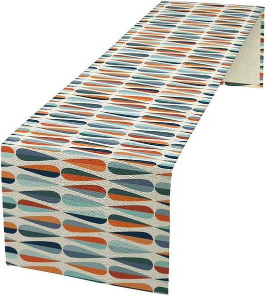 Modern Mid Century Table Runne Retro Blue Orange Grey Water Droplets Geometric Table Runner for Kitchen Dining Room Dining Table Decoration 13x108in