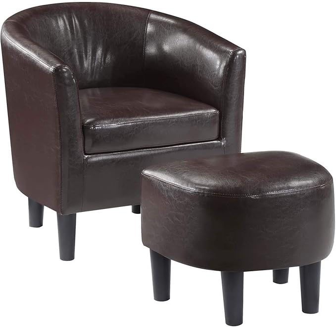 Convenience Concepts Take a Seat Churchill Accent Chair with Ottoman, Espresso Faux Leather
